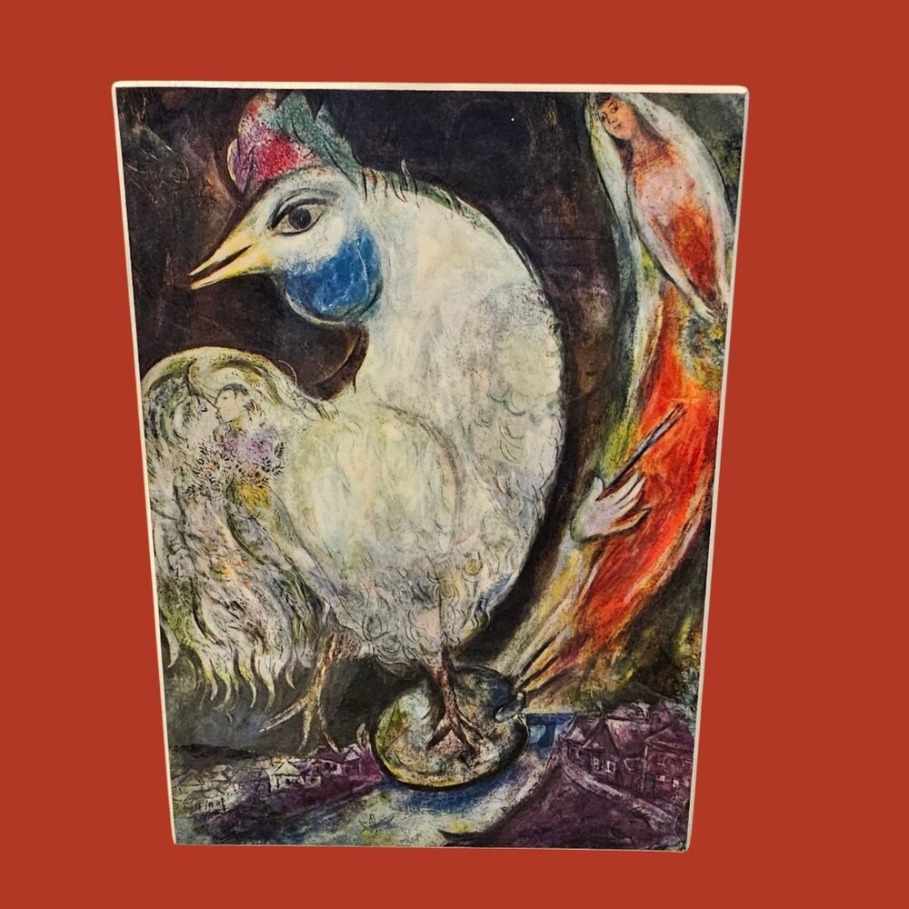 Marc Chagall‎ ROOSTER Lacquered Lithograph Thin Wood 1974 7.5x10.5" Realism Art